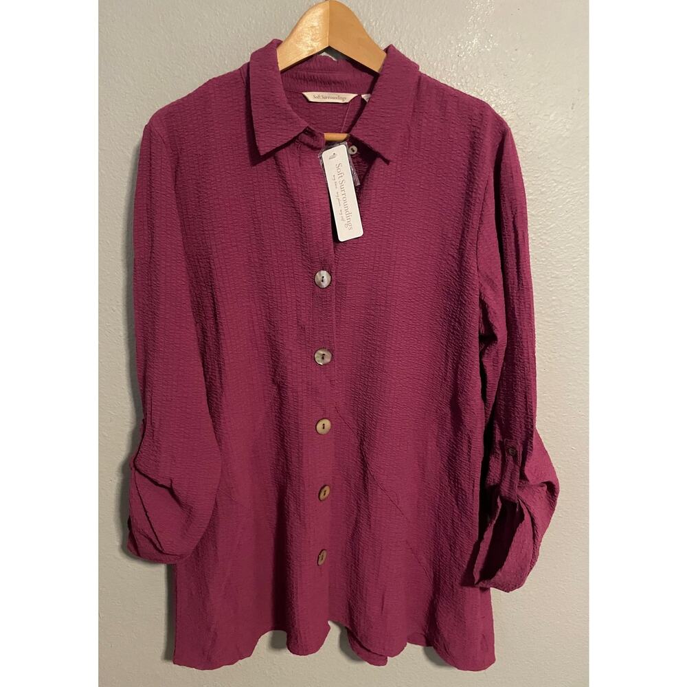 Soft Surroundings Berry Marianna Shirt Button Up Womens Large Textured NEW